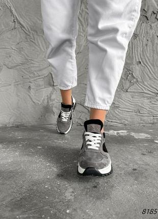 Кроссовки женские riko серые + черные + белая натуральная замша/кожа