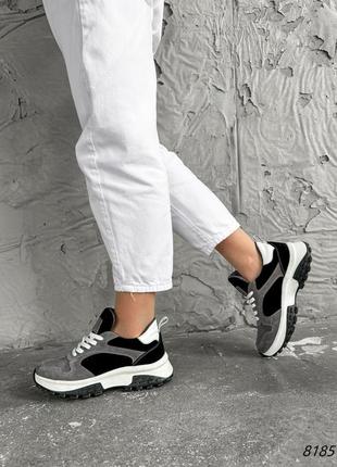 Кроссовки женские riko серые + черные + белая натуральная замша/кожа