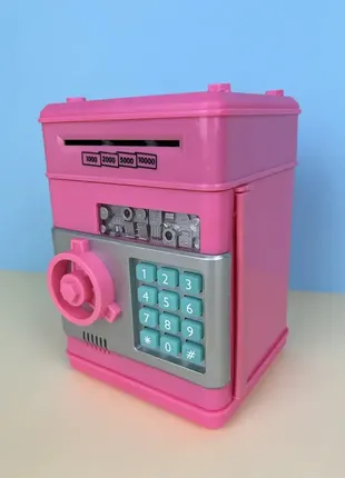 Скарбничка сейф, дитячий банкомат з кодовим замком number bank рожевий