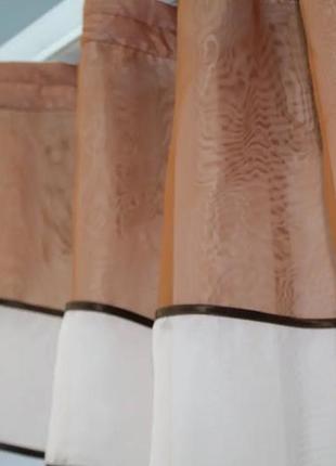 Тюль на кухню (280х170см). колір білий з коричневим та персиковим3 фото