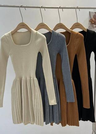 Плісирована трикотажна міні-сукня з довгими рукавами💞,трикотажное платье3 фото