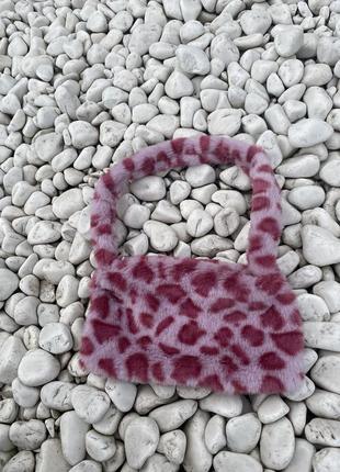 Пухнаста сумка/рожева сумка/сумка з ручкою/леопардова сумка/сумка на замку/міні сумочка2 фото