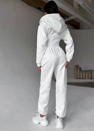 Молочный женский прогулочный костюм брюки укороченная кофта с имитацией корсета замшевый женский замшевый повседневный костюм3 фото