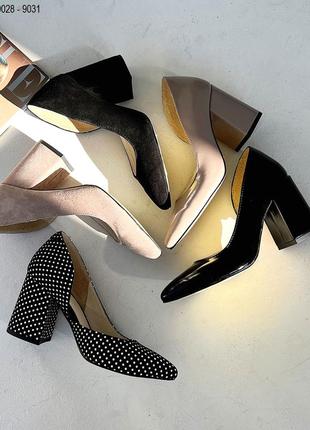 Стильные туфли лодочки на утяжеленных каблуках, мокко, натуральная лакированная кожа8 фото