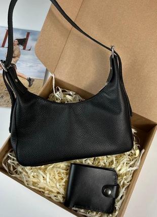 Женская кожаная сумка, кошилек кожа, подарочный набор3 фото