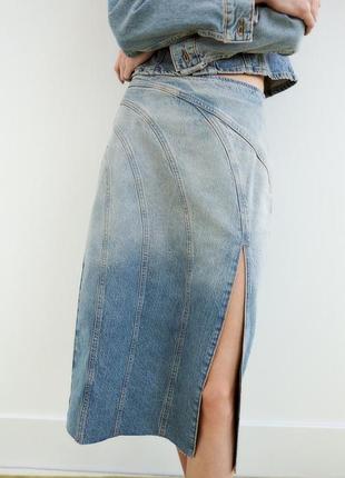 Джинсовая юбка средней длины z19752 фото