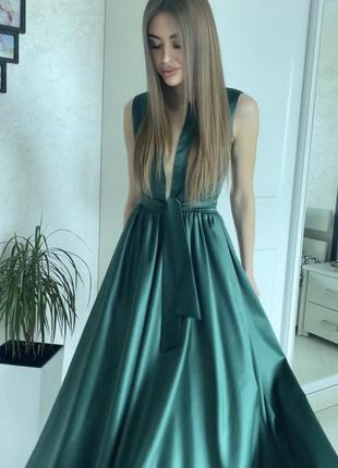 Жіночий одяг/ вечірня сукня, випускне плаття смарагдове 💚 44/s розмір, атлас3 фото