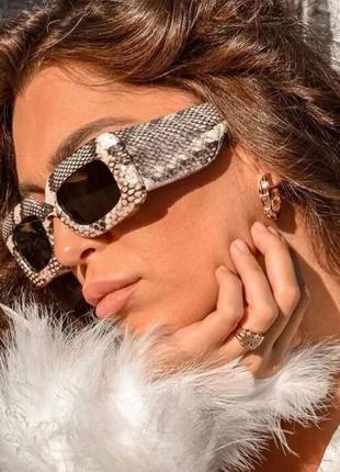 Большие квадратные очки змеиный принт питон женские солнцезащитные стильные большие квадратные