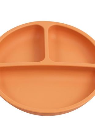 Силіконова секційна тарілка кругла на присоску помаранчевий колір