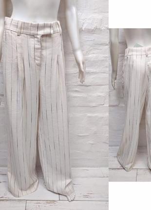 H&m широкие длинные оригинальные брюки в полоску со льном