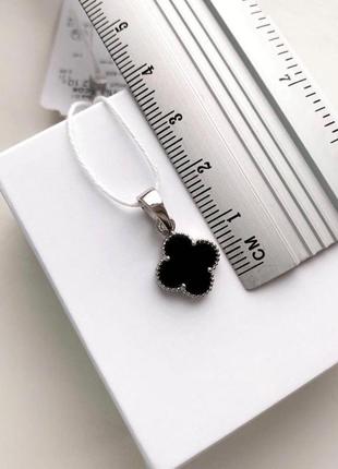 🇺🇦 кулон срібло 925° покриття родій, вставка ім. онікс, конюшина клевер ванкліф чорний підвісок 1282.10р