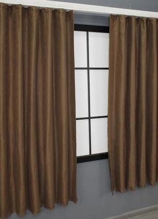 Комплект коротких штор на кухню (2шт. 1.3х1,7м) из ткани микровелюр petek. цвет коричневый3 фото