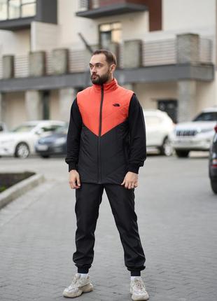 Комплект демисезонный мужской tnf: жилетка + брюки из плащевки черные. борсетка в подарок!