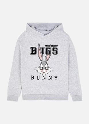 Яскравий сірий худі світшот primark bugs bunny з капюшоном, бакс бані, disney1 фото