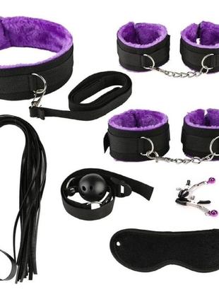 Набор для косплей бдсм ошейник наручники плотная кляп из 7(8) предметов фиолетовый цвет