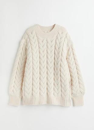 Нежный молочный свитер джемпер косичка в составе шерсть