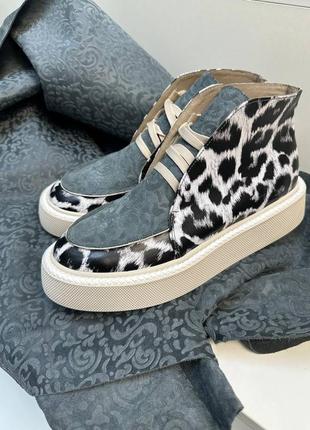 Черевики хайтопи високі з натуральної шкіри під леопарда