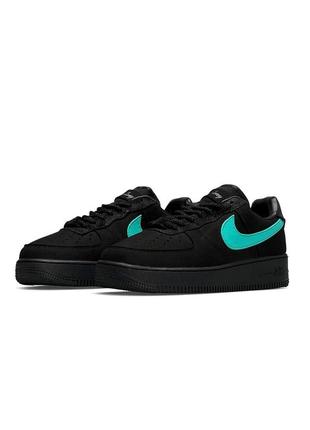 Женские кожаные кроссовки nike air force 1 low black mint черные повседневные кеды найк айр форс4 фото