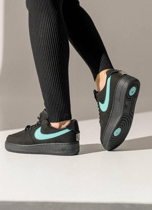 Женские кожаные кроссовки nike air force 1 low black mint черные повседневные кеды найк айр форс9 фото