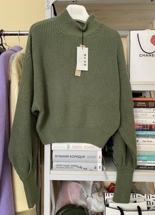 Шикарний базовий об'ємний светр джемпер кофта  хакі в’язаний na-kd2 фото