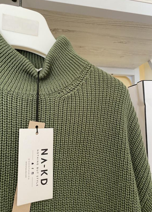 Шикарный базовый объемный свитер джемпер кофта хаки вязаный na-kd3 фото