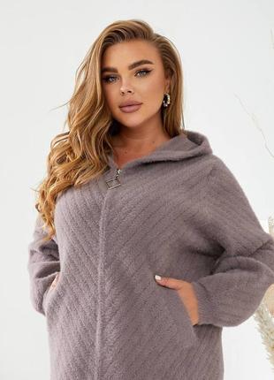 Женский теплый кардиган альпака, пальто из альпаки 2xl 3xl 4xl xxl2 фото