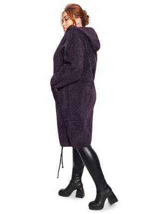 Женский теплый кардиган альпака, пальто из альпаки баклажан 2xl 3xl 4xl xxl3 фото