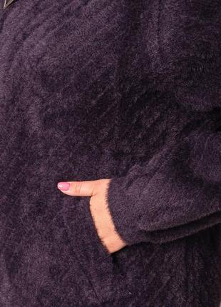 Женский теплый кардиган альпака, пальто из альпаки баклажан 2xl 3xl 4xl xxl5 фото
