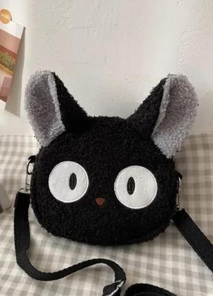 Плюшева міні сумочка для дитини котик із вушками через плече крос-боді