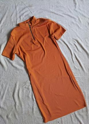 Платье в рубчик гольф с колечком оранжевое яркое мини select 12 l1 фото