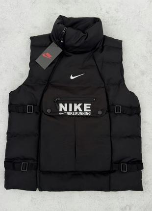 Чоловіча молодіжна жилетка в стилі nike найк чорна з передньою кишенею s-xxl