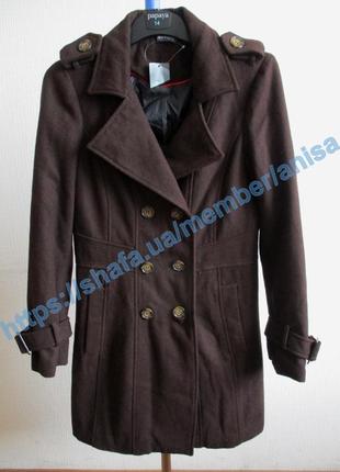 Шерстяное темно-коричневое пальто тренч esmara8 фото