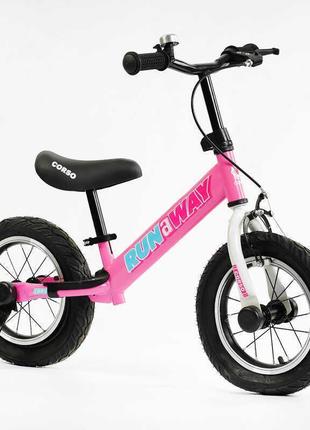 Велобег детский на надувных колесах 12 дюймов corso "run-a-way" cv-04561 со стальной рамой и ручным тормозом