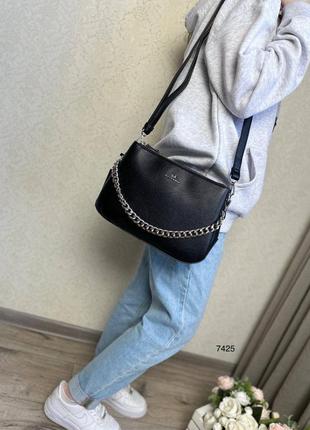 Жіноча стильна та якісна сумка з еко шкіри на 3 відділи фісташка8 фото