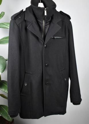 Jack jones мужское шерстяное черное пальто с горловиной размер l m 48 50