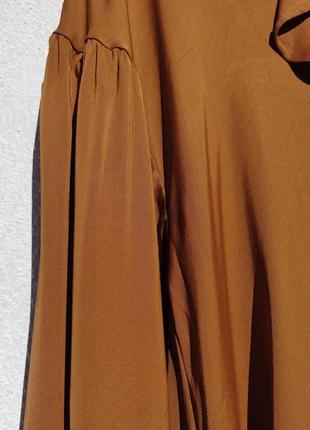 Золотисто коричневая длинная плотная блуза zara шикарного качества9 фото