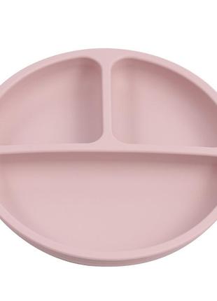 Силіконова секційна тарілка кругла на присоску світло рожевий колір