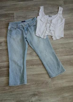 Крутые винтажные джинсовые укороченные голубые варенки