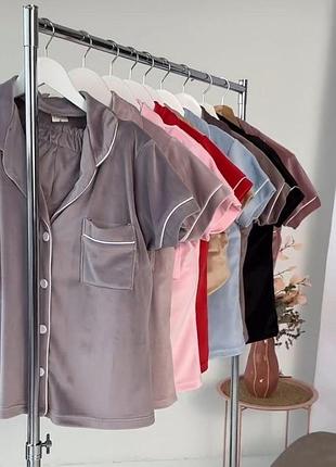Женская пижама велюровая домашний костюм р.s,m,l,xl шорты и рубашка10 фото