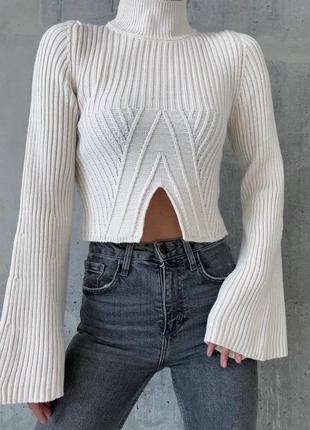 Кофта рубчик рукава клеш белая синяя зеленая розовая коралл