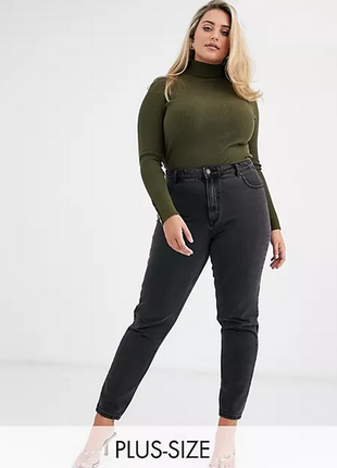 Стрейтчевые плотные джинсы мом mom высокая посадка графит