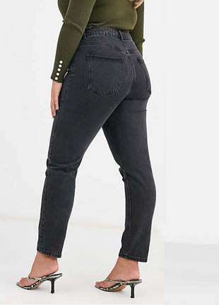 Стрейтчевые плотные джинсы мом mom высокая посадка графит9 фото