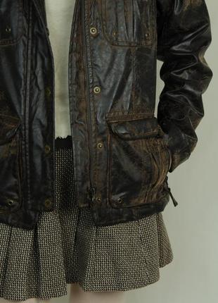 Куртка кожаная коричневая искусственная кожа кожаная бомбер карго карманы пальто тренч в стилі diesel zara винтаж винтажная7 фото