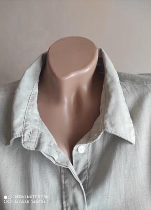 Длинная льняная рубашка кольра шалфея3 фото