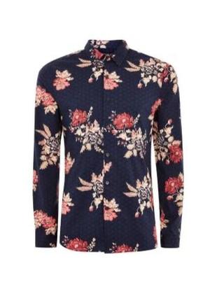 Жаккардовая синяя рубашка в цветах topman s