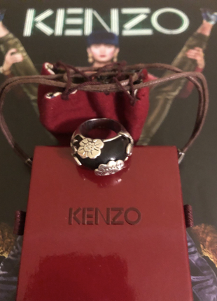 Невероятно красивое кольцо kenzo, серебро, эбеновое дерево, р.17-17.5, идеальное состояние, комплект