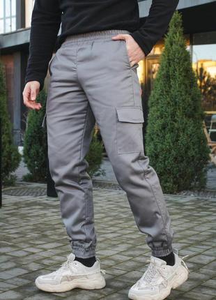 Штани чоловічі карго на флісі сірі з накладними кишенями5 фото