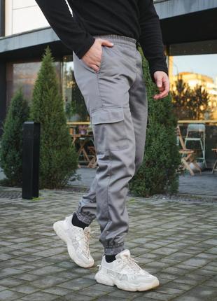 Штани чоловічі карго на флісі сірі з накладними кишенями7 фото