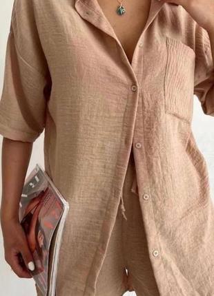 Классический костюм рубашка удлиненная оверсайз шорты мини комплект белый черный...