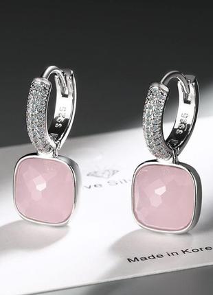 Сережки срібло рожевий кварц застібка кольцо